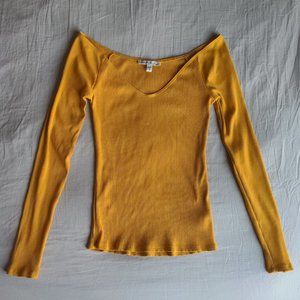 Express Off Shoulder Ribbed Long Sleeve Shirt - Golden Yellow